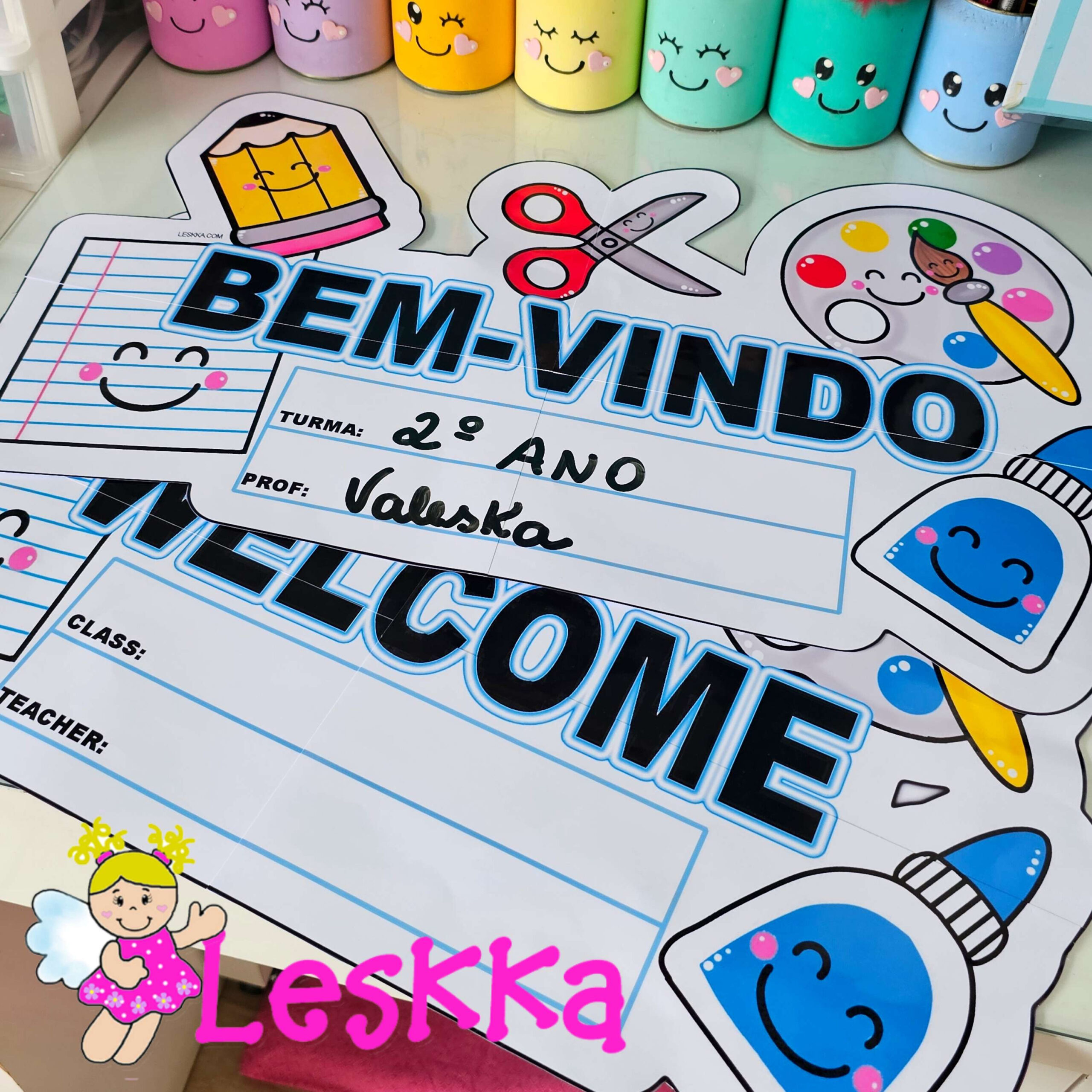 Placa bem-vindo - bilíngue