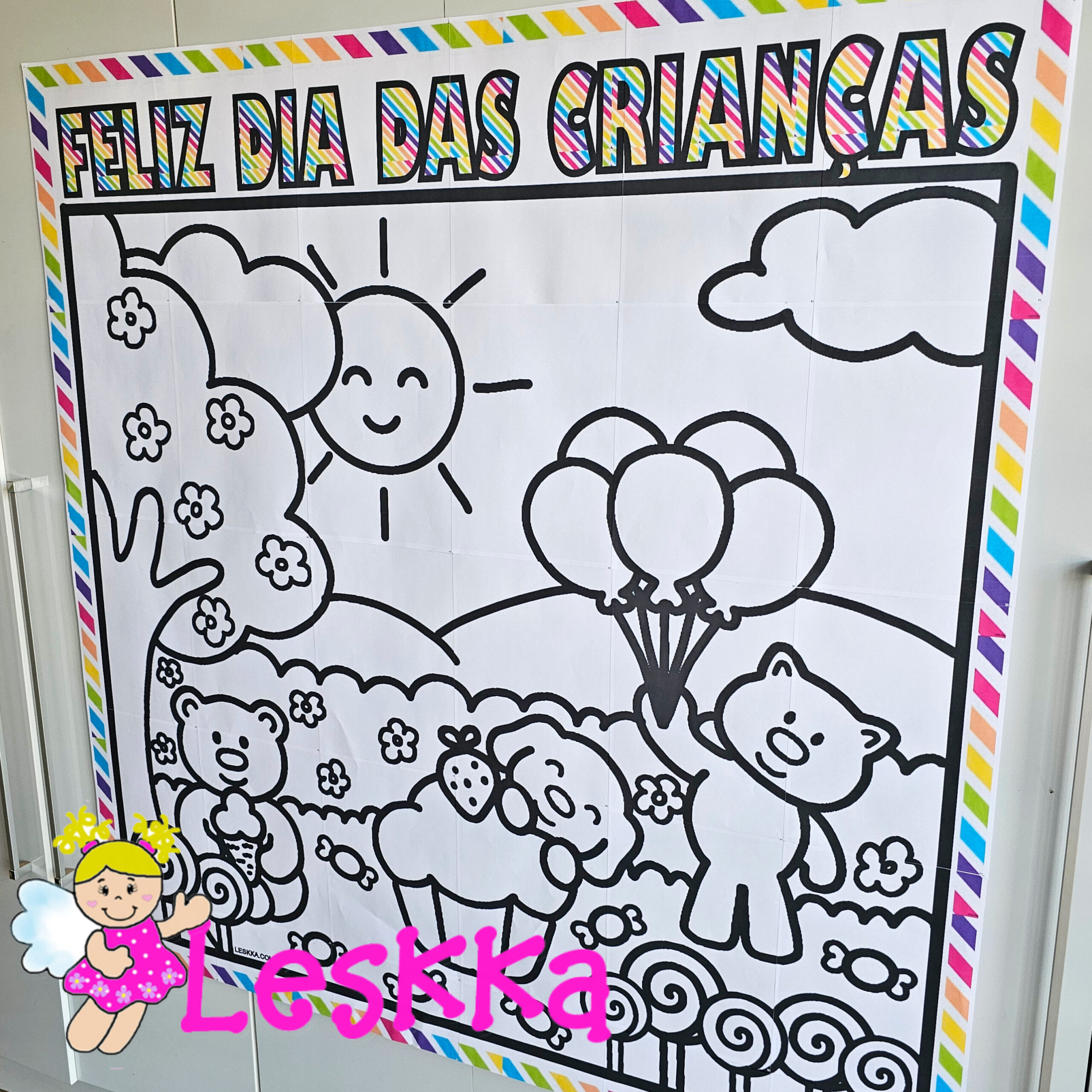 Painel para colorir - Dia das crianças bilíngue
